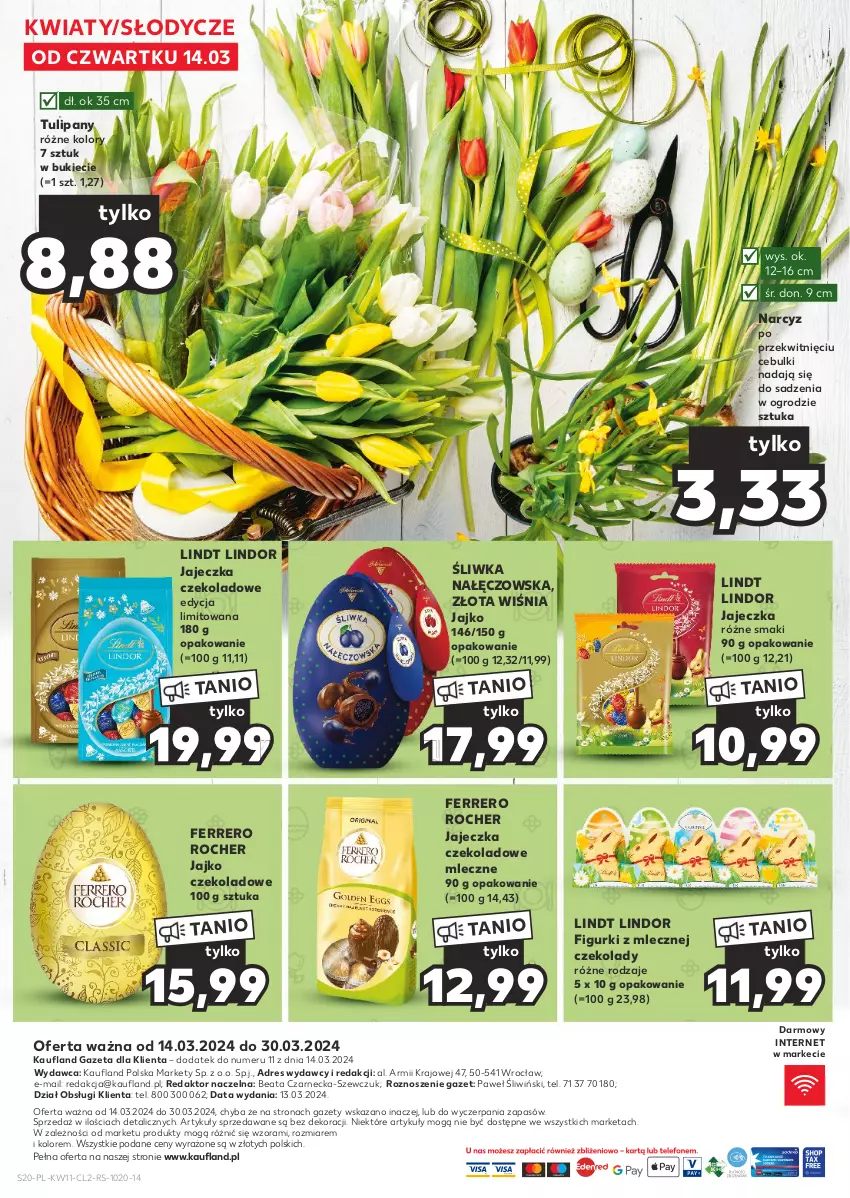 Gazetka promocyjna Kaufland - Kaufland - ważna 14.03 do 30.03.2024 - strona 20 - produkty: Dres, Ferrero, Ferrero Rocher, Lindor, Lindt, Narcyz, Tulipan