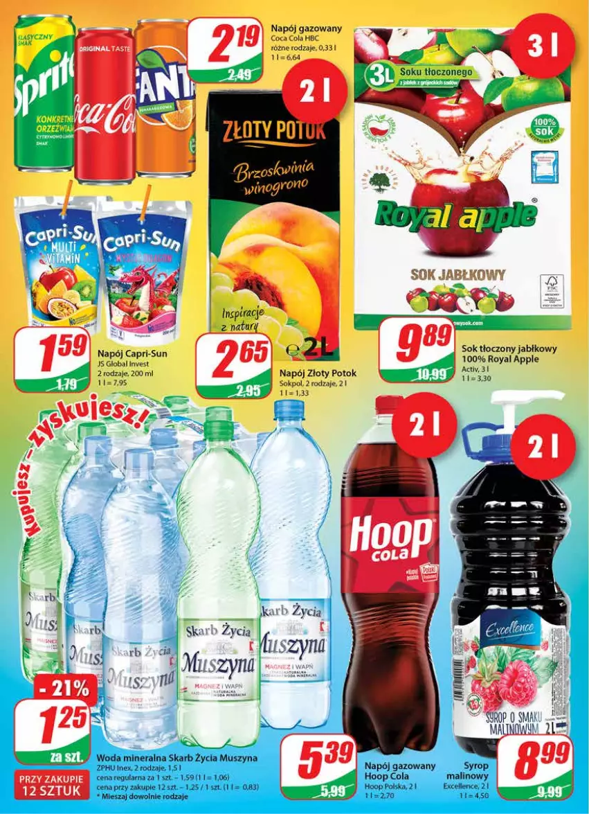 Gazetka promocyjna Dino - Gazetka - ważna 29.09 do 05.10.2021 - strona 2 - produkty: Hoop, Mus, Napój, Napój gazowany, Sok, Sok jabłkowy, Syrop, Szyna, Woda, Woda mineralna