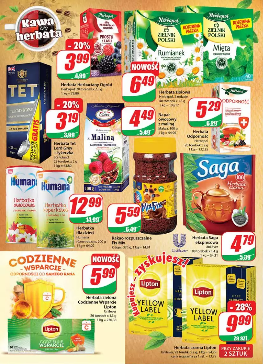 Gazetka promocyjna Dino - Gazetka - ważna 29.09 do 05.10.2021 - strona 4 - produkty: Dzieci, Herbapol, Herbata, Herbata czarna, Humana, Kakao, Lipton, Ogród, Por, Saga