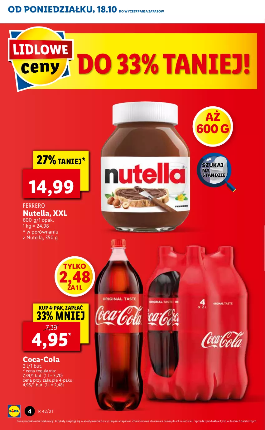 Gazetka promocyjna Lidl - GAZETKA - ważna 18.10 do 20.10.2021 - strona 4 - produkty: Coca-Cola, Ferrero, Nutella, Por