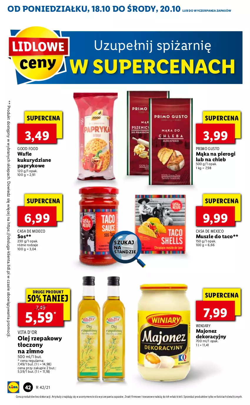 Gazetka promocyjna Lidl - GAZETKA - ważna 18.10 do 20.10.2021 - strona 42 - produkty: Chleb, Majonez, Mąka, Mąka na pierogi, Mus, Olej, Olej rzepakowy, Pierogi, Sos, Winiary