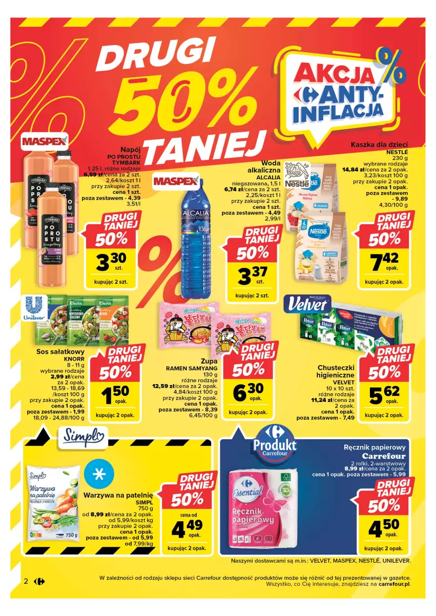 Gazetka promocyjna Carrefour - Gazetka Market - ważna 09.05 do 20.05.2023 - strona 2 - produkty: Chusteczki, Dzieci, Fa, Kosz, Por, Rolki, Sałat, Sos, Velvet, Warzywa, Woda, Zupa