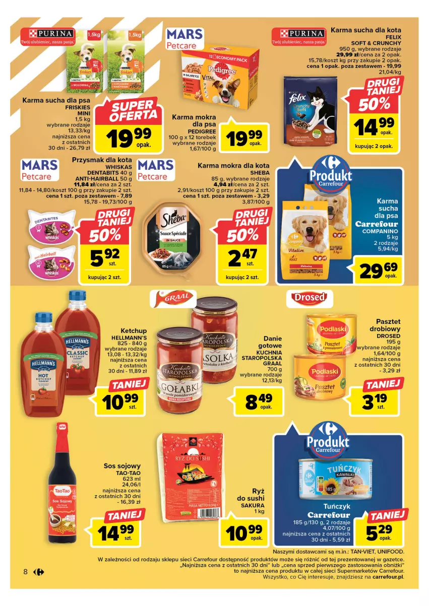 Gazetka promocyjna Carrefour - Gazetka Market - ważna 09.05 do 20.05.2023 - strona 8 - produkty: Felix, Friskies, Gra, Graal, Ketchup, Kosz, Kuchnia, Kuchnia Staropolska, Pasztet, Pedigree, Przysmak dla kota, Ryż, Ryż do sushi, Sheba, Sos, Sos sojowy, Sushi, Whiskas