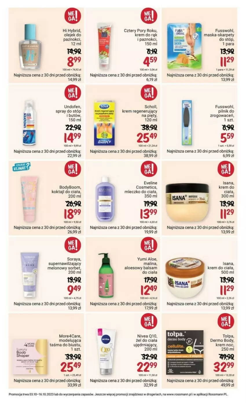 Gazetka promocyjna Rossmann - ważna 03.10 do 16.10.2023 - strona 19 - produkty: Balsam do ciała, Body, Eveline, Isana, Karp, Krem do ciała, Krem do rąk, Krem regenerujący, Maska, Melon, Mleczko, Mleczko do ciała, Nivea, Nivea Q10, Olej, Pilnik, Por, Rama, Scholl, Tołpa, Undofen