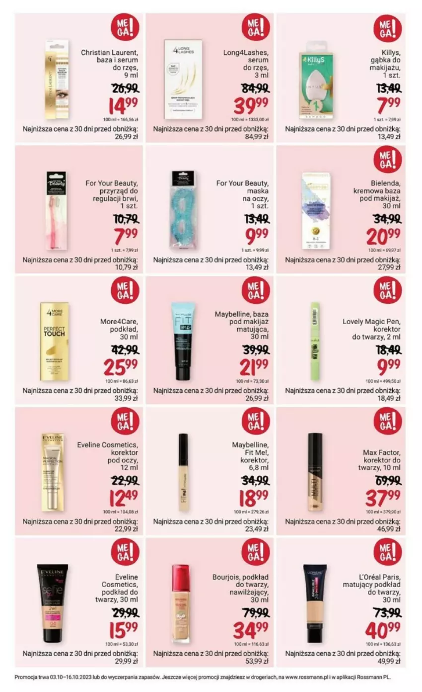 Gazetka promocyjna Rossmann - ważna 03.10 do 16.10.2023 - strona 2 - produkty: Bell, Bielenda, Eveline, Fa, For Your Beauty, Killys, Korektor do twarzy, Laur, Lovely, Makijaż, Maska, Max Factor, Maybelline, Podkład, Podkład do twarzy, Rum, Ser, Serum