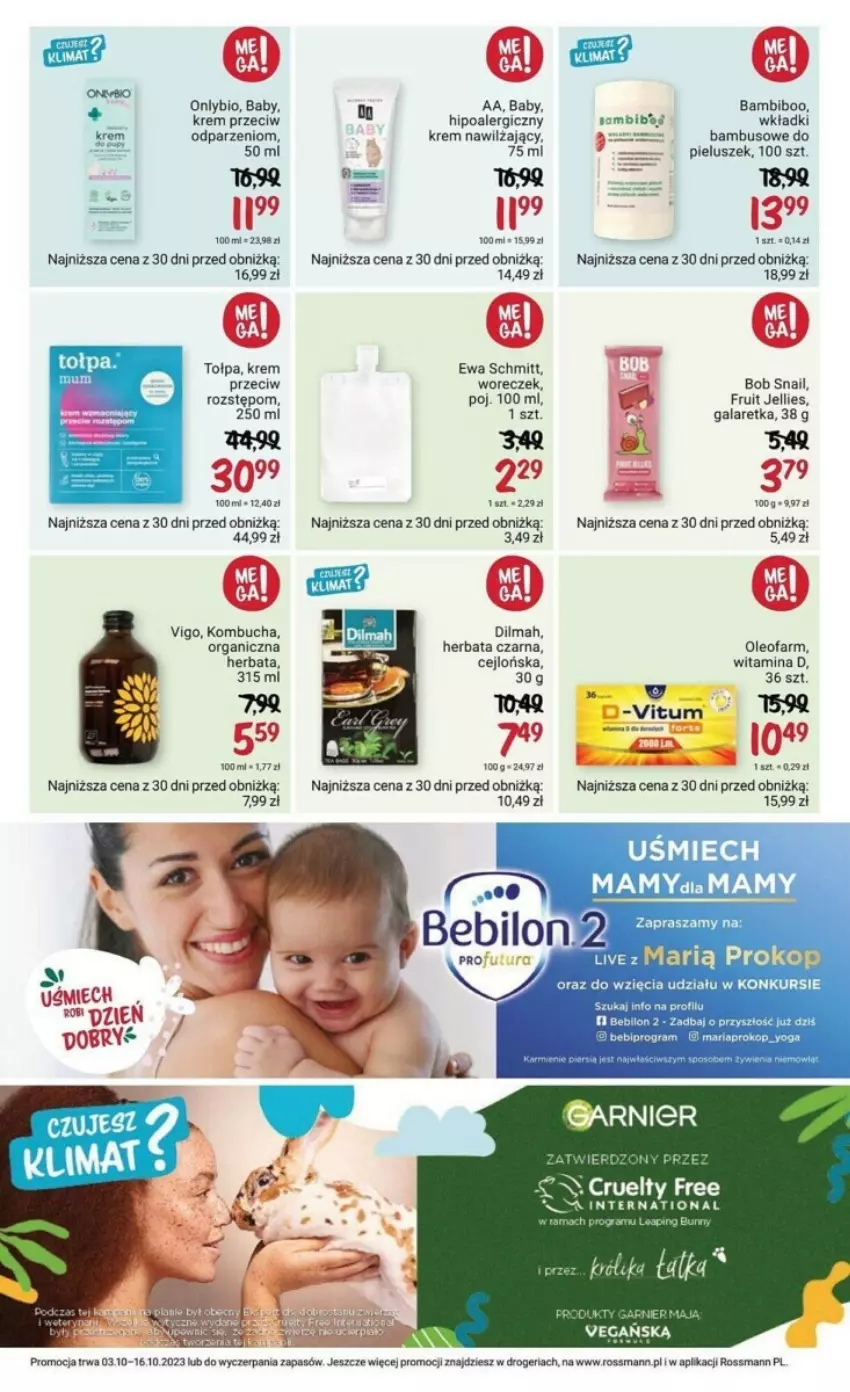 Gazetka promocyjna Rossmann - ważna 03.10 do 16.10.2023 - strona 5 - produkty: BEBILON, Dilmah, Ewa Schmitt, Fa, Gala, Galaretka, Herbata, Herbata czarna, Krem nawilżający, Oleo, Oleofarm, Rama, Tołpa, Wkładki, Woreczek