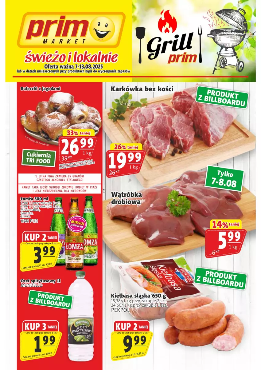 Gazetka promocyjna Prim Market - ważna 07.08 do 13.08.2025 - strona 1 - produkty: Bułeczki, Kiełbasa, Kiełbasa śląska, Miód, Ocet, Pekpol, Pur