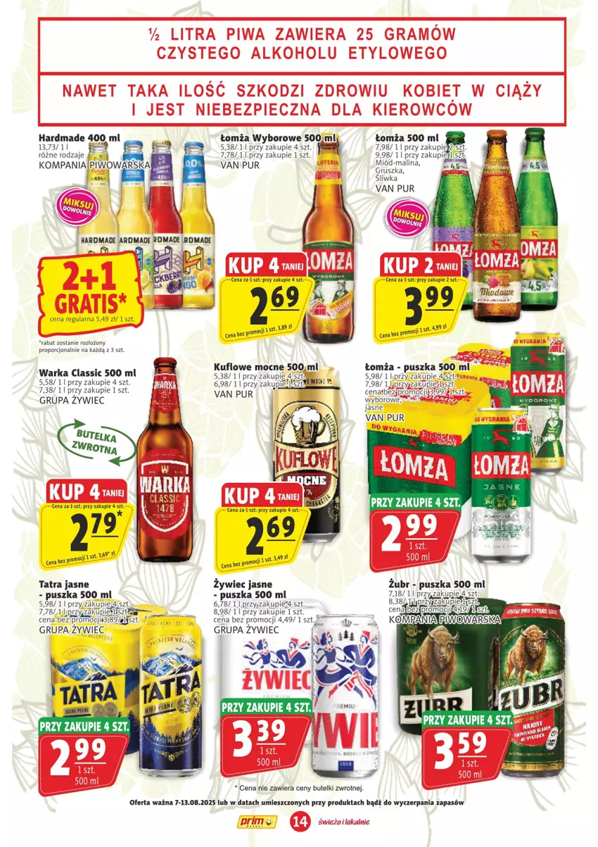 Gazetka promocyjna Prim Market - ważna 07.08 do 13.08.2025 - strona 14 - produkty: Fa, Inka, Miód, Por, Pur, Tatra, Warka