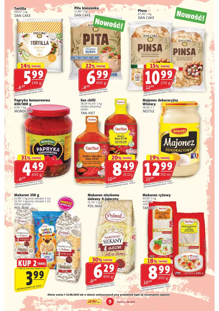 Gazetka promocyjna Prim Market - ważna 07.08 do 13.08.2025 - strona 9 - produkty: Anew, Dan Cake, Fa, LG, Majonez, Makaron, Makaron ryżowy, Olej, Ryż, Sos, Sos chilli, Tortilla