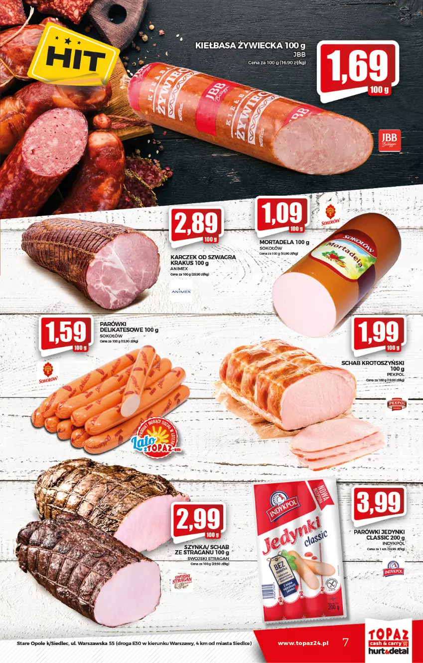 Gazetka promocyjna Topaz - Gazetka - ważna 29.07 do 04.08.2021 - strona 7 - produkty: Gra, Kiełbasa, Krakus, Parówki, Pekpol, Schab krotoszyński, Sok, Sokołów, Szynka