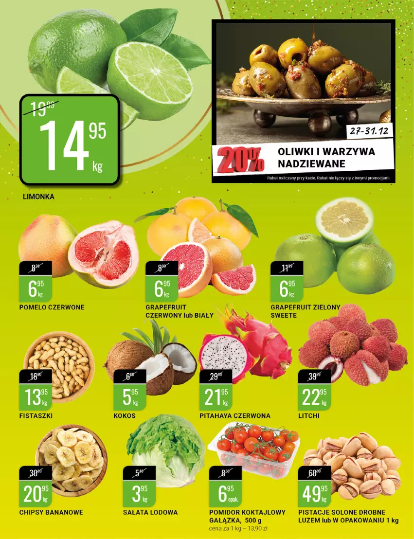 Gazetka promocyjna Bi1 - Nowy Rok - ważna 27.12 do 31.12.2022 - strona 10 - produkty: Chipsy, Gra, Limonka, Oliwki, Pistacje, Pomelo, Sałat, Sałata lodowa, Warzywa