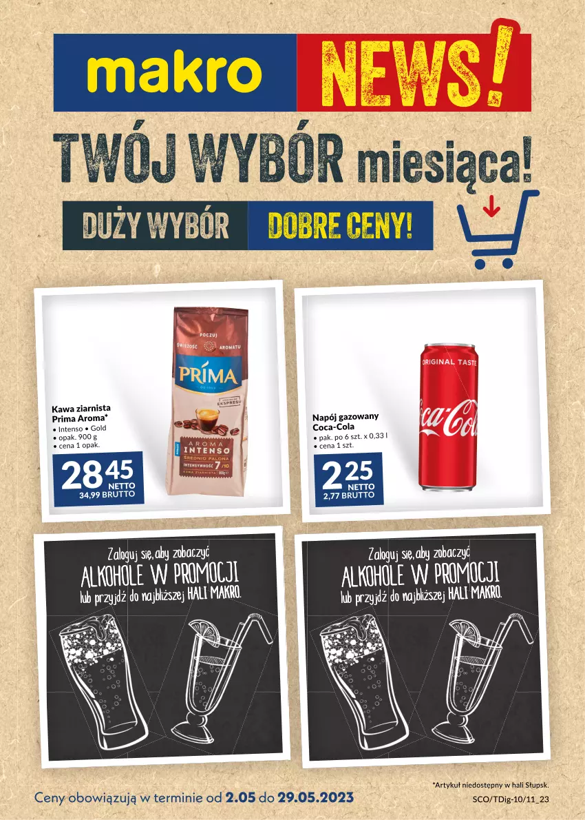 Gazetka promocyjna Makro - Najlepsze oferty - ważna 02.05 do 29.05.2023 - strona 1 - produkty: Kawa, Kawa ziarnista, Napój, Napój gazowany, Prima