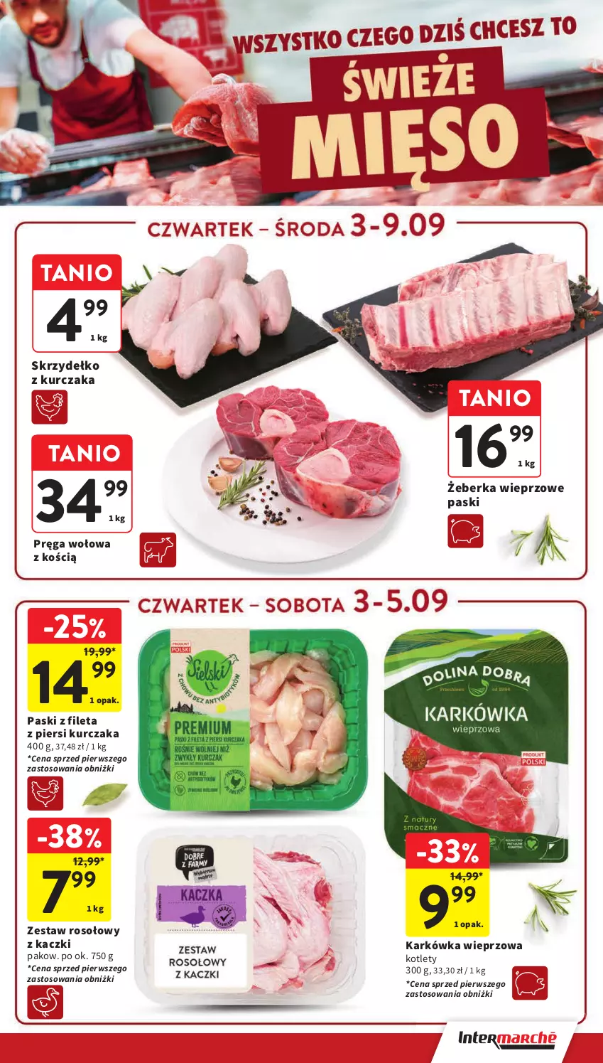 Gazetka promocyjna Intermarche - Gazetka Intermarche - ważna 03.09 do 09.09.2026 - strona 13 - produkty: Karkówka wieprzowa, Kotlet, Kurczak, Pręga wołowa, Zestaw rosołowy z kaczki