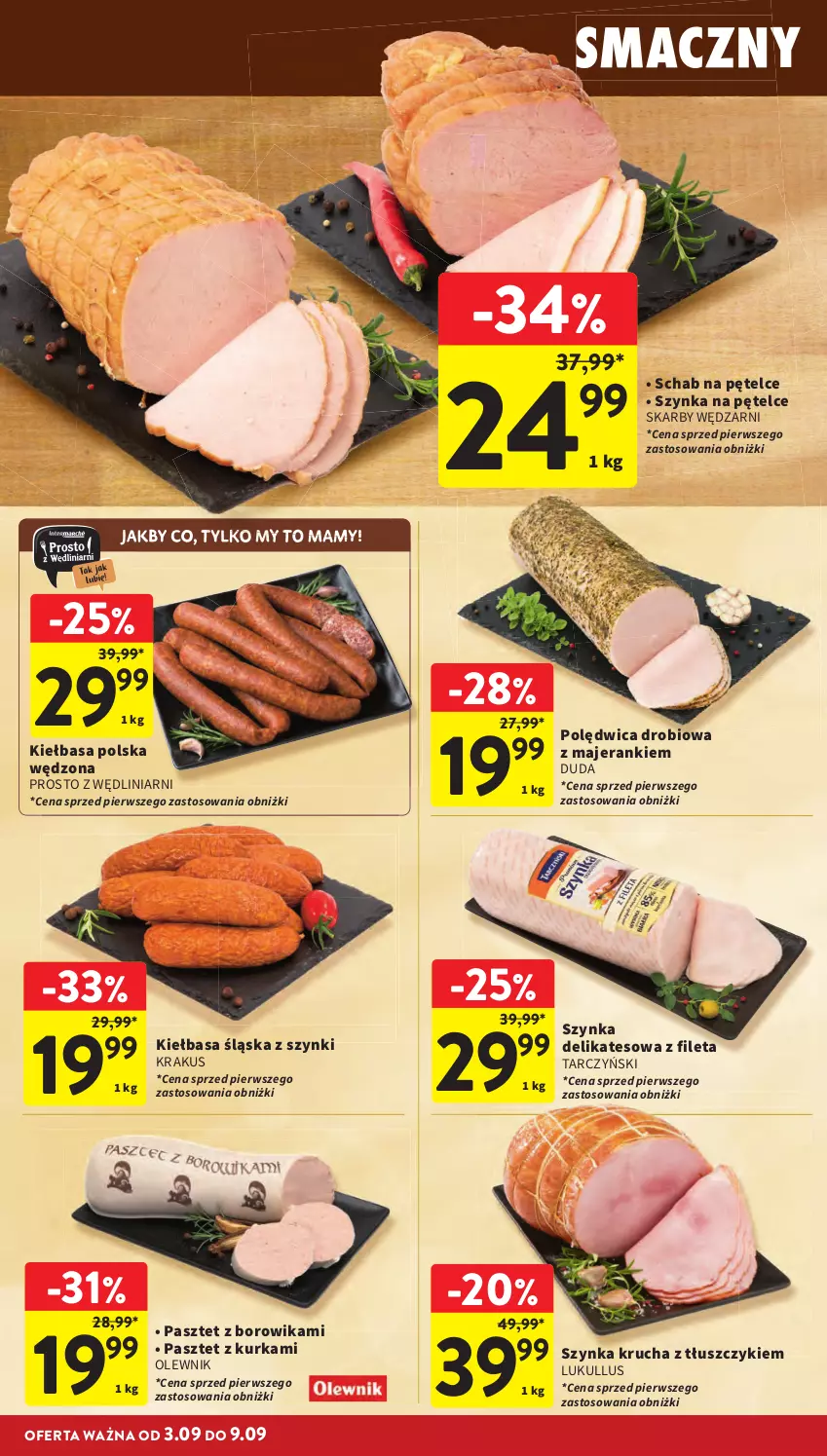 Gazetka promocyjna Intermarche - Gazetka Intermarche - ważna 03.09 do 09.09.2026 - strona 14 - produkty: Duda, Kiełbasa, Kiełbasa śląska, Krakus, Olewnik, Pasztet, Polędwica, Szynka, Szynka delikatesowa, Tarczyński