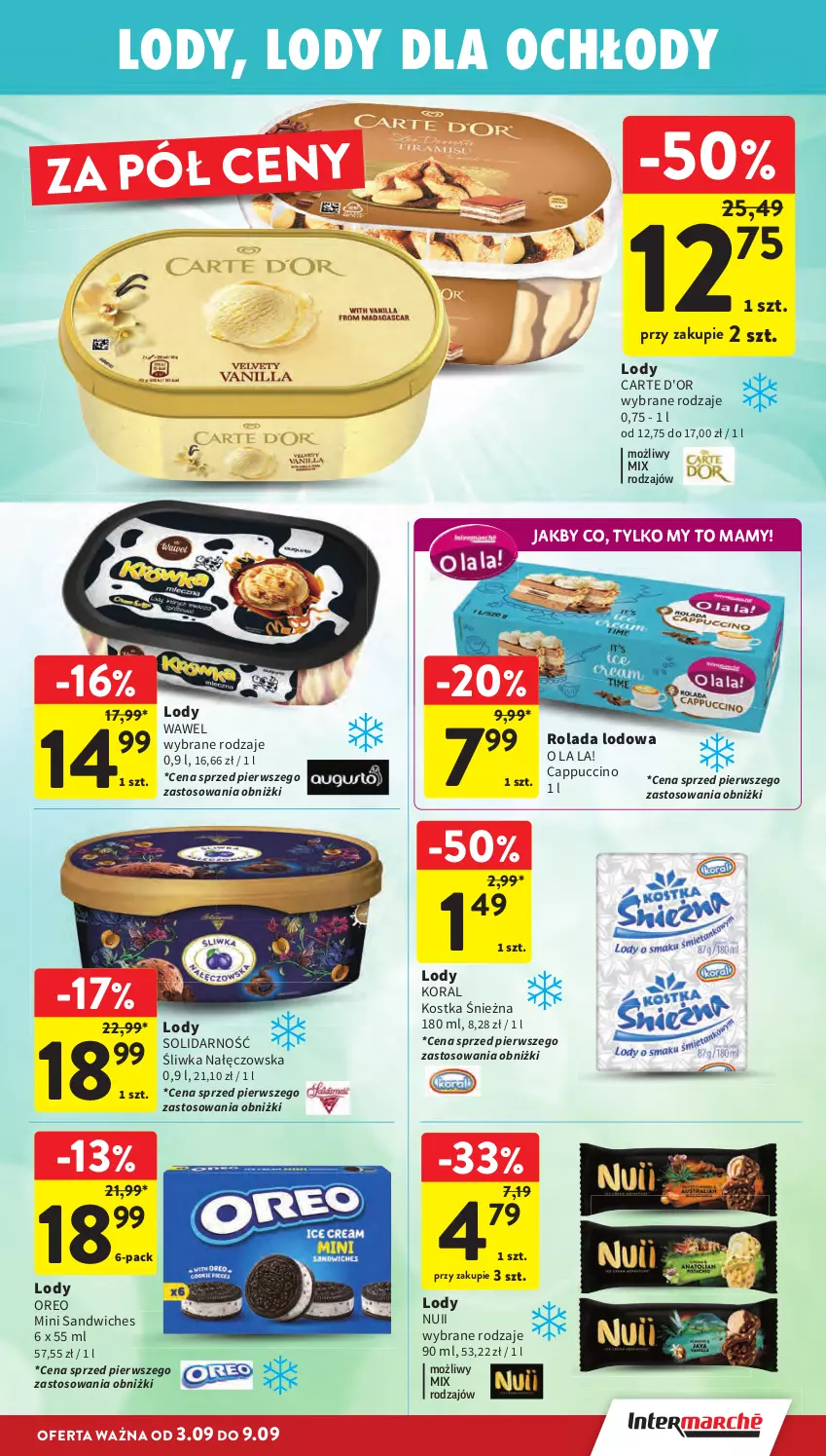 Gazetka promocyjna Intermarche - Gazetka Intermarche - ważna 03.09 do 09.09.2026 - strona 23 - produkty: Cappuccino, Carte d'Or, Lody, Oreo, Rolada, Wawel