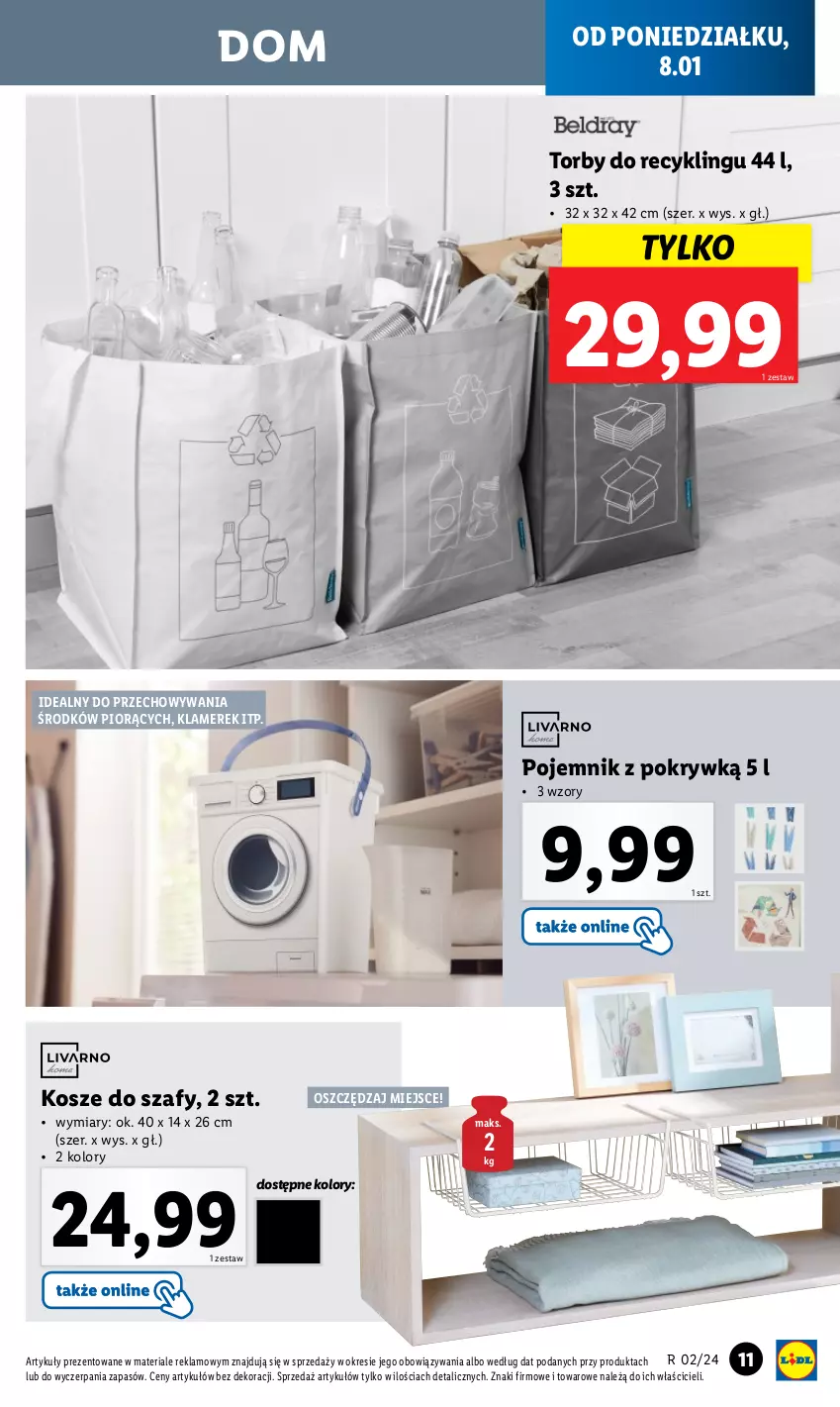 Gazetka promocyjna Lidl - GAZETKA - ważna 08.01 do 13.01.2024 - strona 13 - produkty: Kosz, Pojemnik, Pojemnik z pokrywką