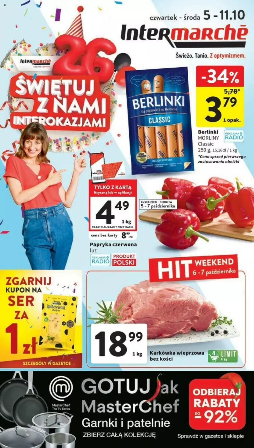 Gazetka promocyjna Intermarche - ważna 05.10 do 11.10.2023 - strona 1 - produkty: Berlinki, Fa, Hama, Karkówka wieprzowa, Morliny, Papryka, Papryka czerwona