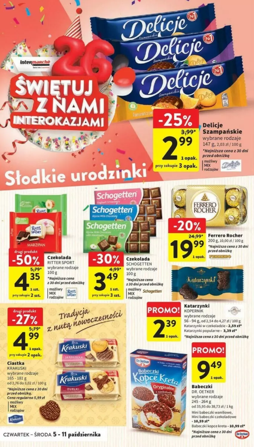 Gazetka promocyjna Intermarche - ważna 05.10 do 11.10.2023 - strona 28 - produkty: Babeczki, Ciastka, Czekolada, Delicje, Dr. Oetker, Ferrero, Ferrero Rocher, Krakus, Krakuski, Kret, Nuty, Schogetten