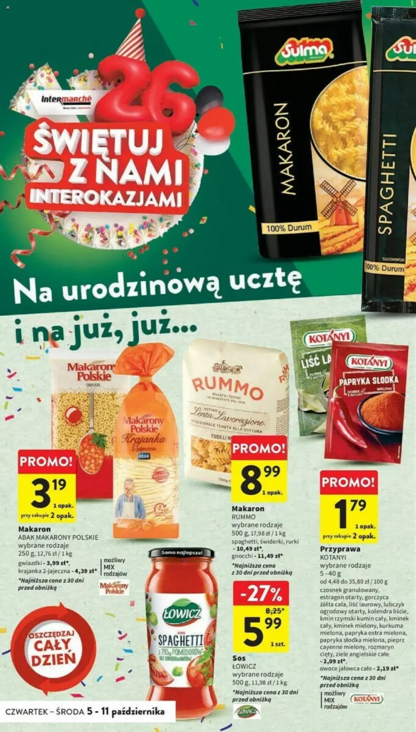 Gazetka promocyjna Intermarche - ważna 05.10 do 11.10.2023 - strona 30 - produkty: Czosnek, Czosnek granulowany, Gnocchi, Gra, Kminek, Kminek cały, Kolendra, Kurkuma, Laur, Makaron, Owoce, Papryka, Papryka słodka, Pieprz, Rum, Rurki, Sos, Spaghetti, Ziele angielskie