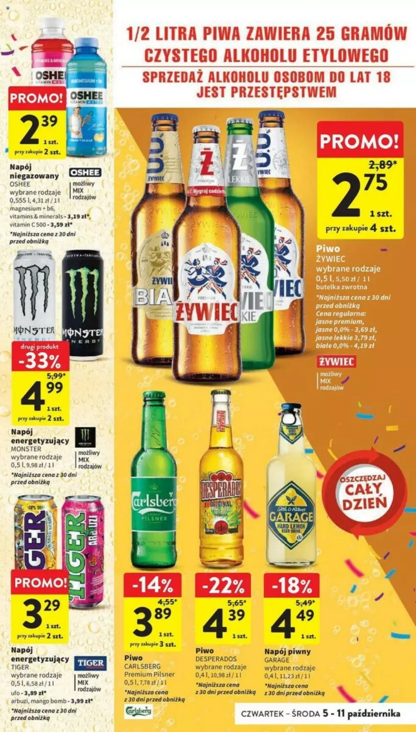 Gazetka promocyjna Intermarche - ważna 05.10 do 11.10.2023 - strona 33 - produkty: Arbuz, Carlsberg, Desperados, Mango, Napój, Napój niegazowany, Oshee, Piwo, Tiger