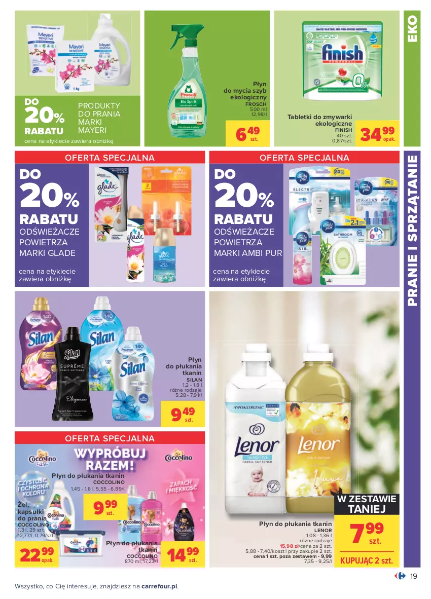 Gazetka promocyjna Carrefour - Gazetka Carrefour - ważna 23.08 do 04.09.2021 - strona 19 - produkty: Ambi Pur, Coccolino, Finish, Frosch, Kapsułki do prania, Kosz, Lenor, Płyn do mycia, Płyn do płukania, Pur, Silan, Sprzątanie, Tablet, Tabletki do zmywarki, Zmywarki