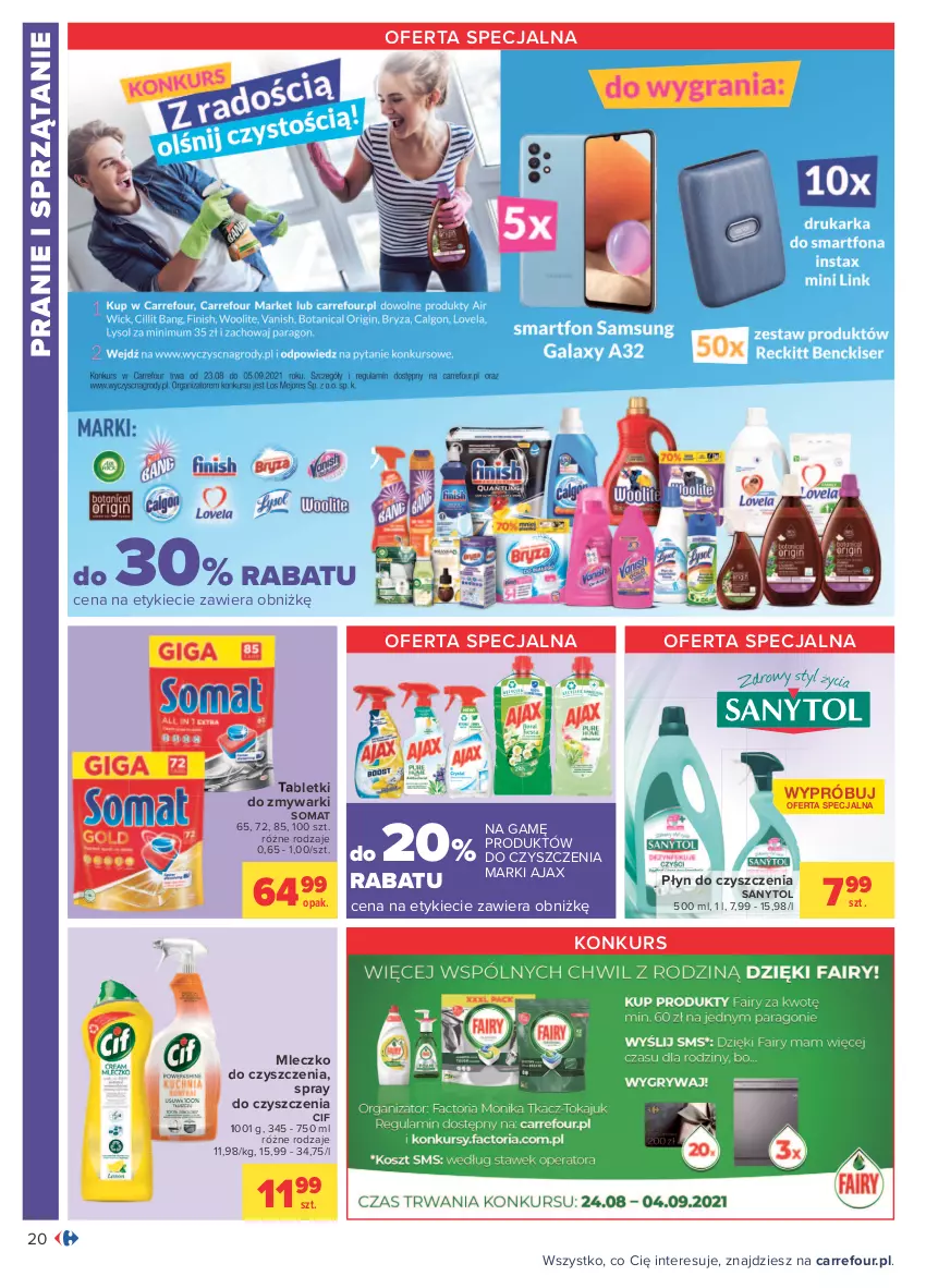 Gazetka promocyjna Carrefour - Gazetka Carrefour - ważna 23.08 do 04.09.2021 - strona 20 - produkty: Ajax, Cif, Mleczko, Sanytol, Somat, Spray do czyszczenia, Sprzątanie, Tablet, Tabletki do zmywarki, Zmywarki