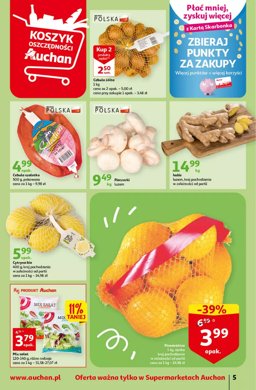 Gazetka promocyjna Auchan - Gazetka Rewelacyjne Marki Auchan Supermarket Auchan - ważna 26.01 do 01.02.2023 - strona 5 - produkty: Cebula, Cebula szalotka, Imbir, Piec, Sałat, Szal