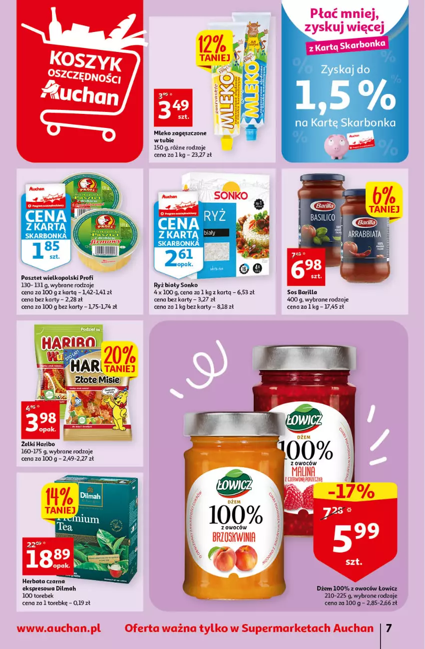 Gazetka promocyjna Auchan - Gazetka Rewelacyjne Marki Auchan Supermarket Auchan - ważna 26.01 do 01.02.2023 - strona 7 - produkty: Barilla, Dilmah, Dżem, Haribo, Herbata, Herbata czarna, Pasztet, Ryż, Ryż biały, Sonko, Sos