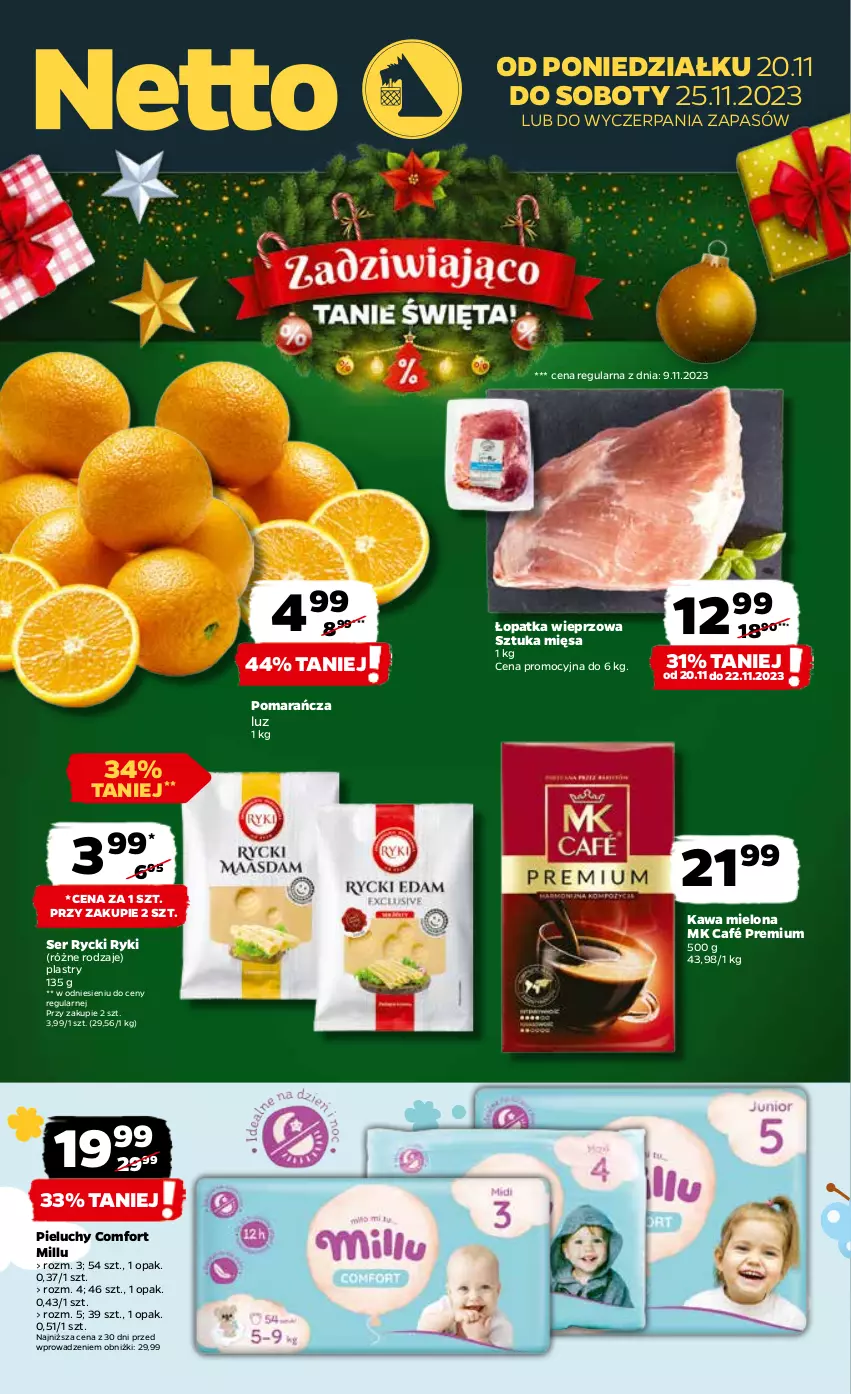 Gazetka promocyjna Netto - Artykuły spożywcze - ważna 20.11 do 25.11.2023 - strona 1 - produkty: Kawa, Kawa mielona, Pieluchy, Ser