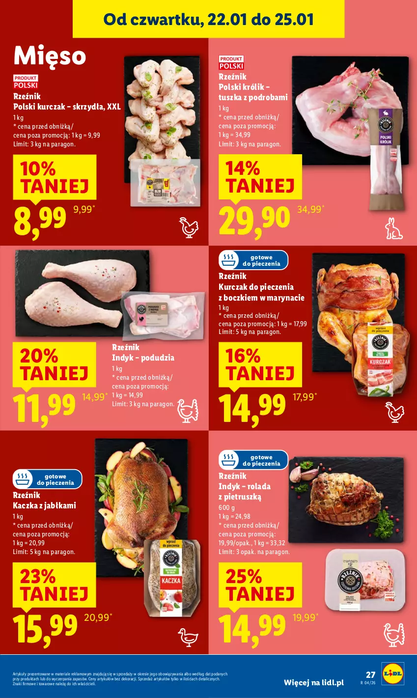 Gazetka promocyjna Lidl - GAZETKA - ważna 22.01 do 25.01.2026 - strona 27 - produkty: Jabłka, Kaczka, Królik, Kurczak, Mięso, Piec, Rolada, Tusz