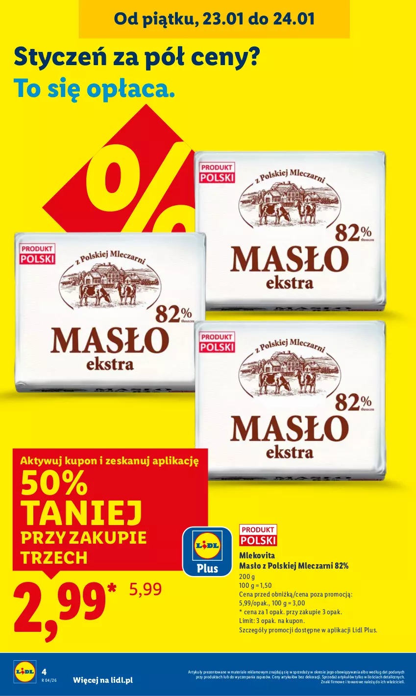 Gazetka promocyjna Lidl - GAZETKA - ważna 22.01 do 25.01.2026 - strona 4 - produkty: Masło, Mleko, Mlekovita