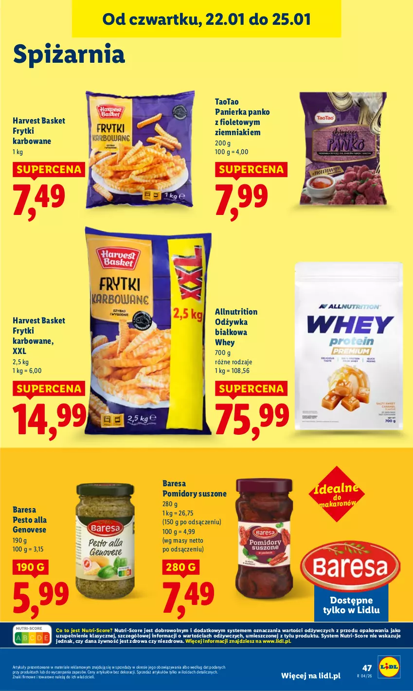 Gazetka promocyjna Lidl - GAZETKA - ważna 22.01 do 25.01.2026 - strona 47 - produkty: Frytki, Makaron, Odżywka, Pesto, Pomidory, TaoTao, Ziemniaki