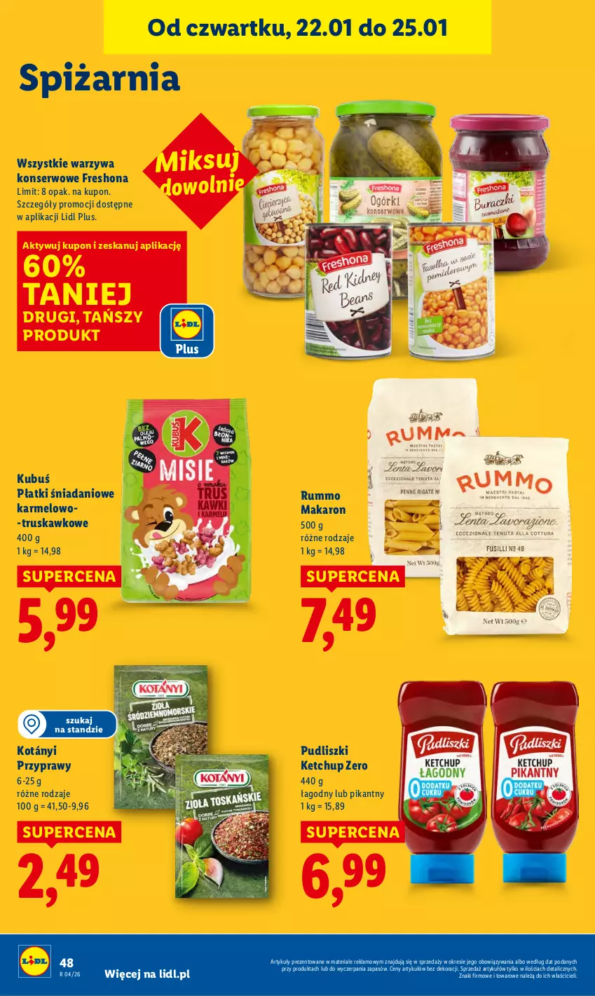 Gazetka promocyjna Lidl - GAZETKA - ważna 22.01 do 25.01.2026 - strona 48 - produkty: Danio, Ketchup, Kotányi, Kubuś, Makaron, Przyprawy, Pudliszki, Rum, Ser, Warzywa, Warzywa konserwowe
