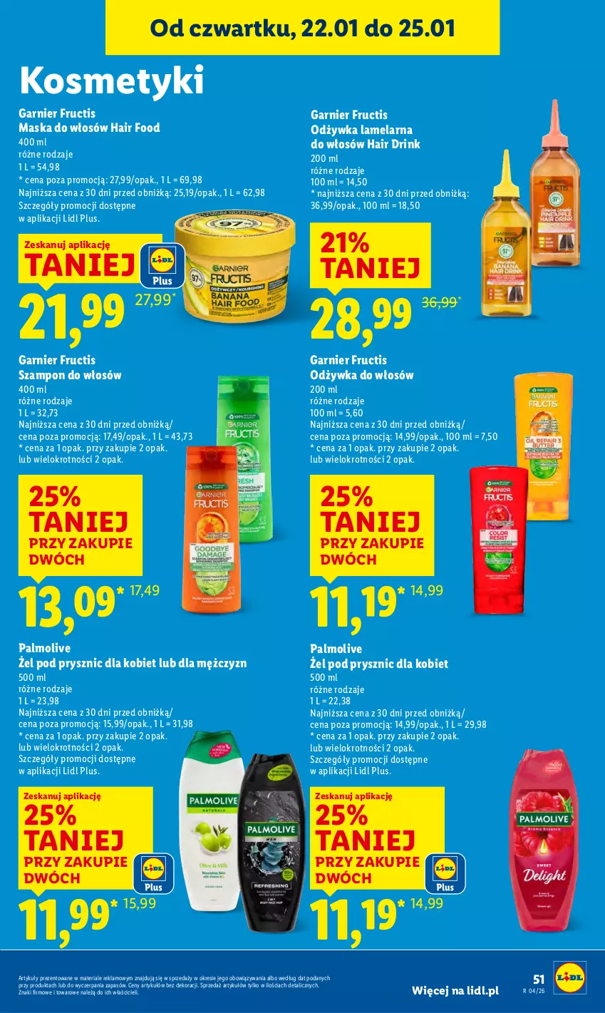 Gazetka promocyjna Lidl - GAZETKA - ważna 22.01 do 25.01.2026 - strona 51 - produkty: Fructis, Garnier, Maska, Maska do włosów, Odżywka, Palmolive, Szampon