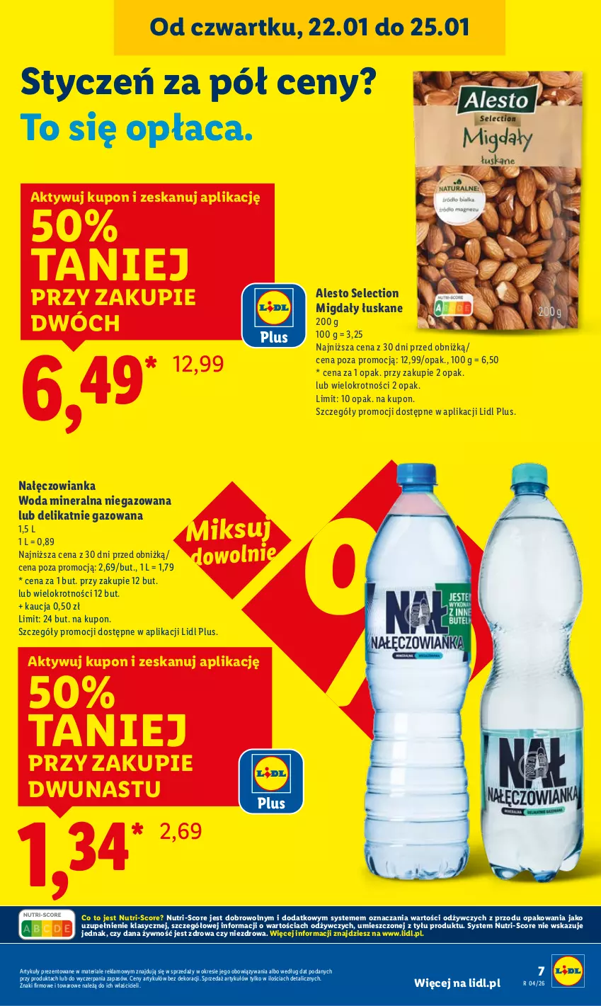 Gazetka promocyjna Lidl - GAZETKA - ważna 22.01 do 25.01.2026 - strona 7 - produkty: Migdały, Migdały łuskane, Nałęczowianka, Woda, Woda mineralna