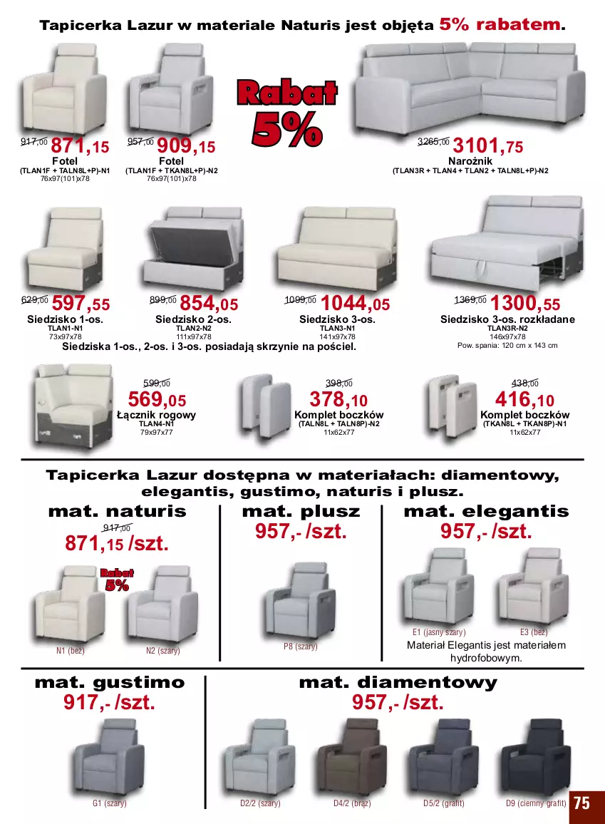 Gazetka promocyjna Bodzio - ważna 01.01 do 31.03.2022 - strona 75 - produkty: Fotel, Gra, Lazur, Narożnik, Pościel, Siedzisko, Tapicerka