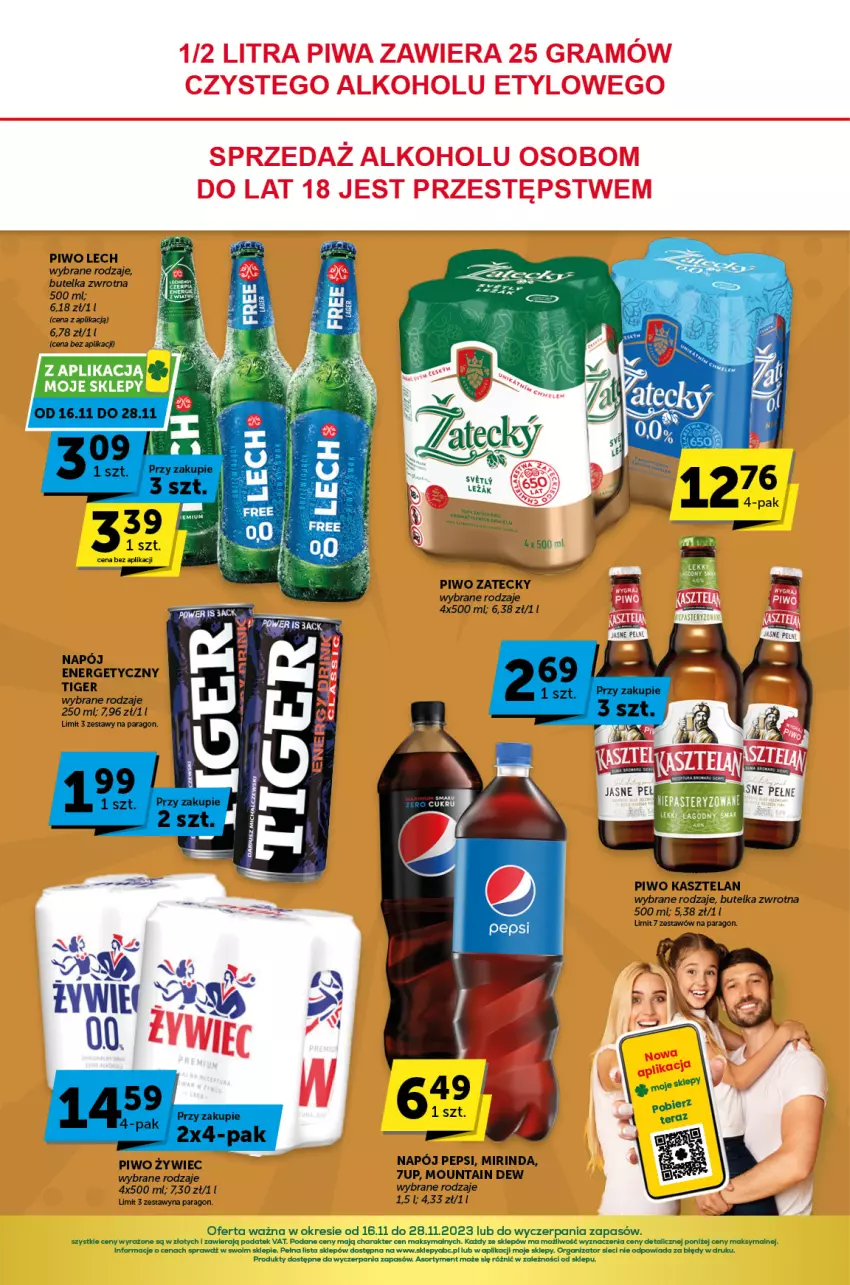 Gazetka promocyjna ABC - ważna 16.11 do 28.11.2023 - strona 4 - produkty: 7up, Kasztelan, Mirinda, Napój, Napój energetyczny, Pepsi, Piwo, Tiger