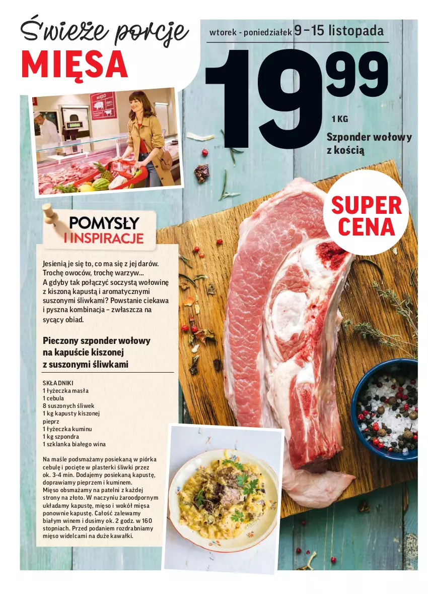 Gazetka promocyjna Intermarche - Gazetka promocyjna - ważna 09.11 do 15.11.2021 - strona 12 - produkty: Cebula, Kapustą, Kawa, Mięso, Piec, Pieprz, Plasterki, Por, Szklanka, Szponder wołowy, Top