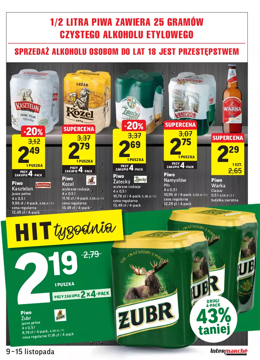 Gazetka promocyjna Intermarche - Gazetka promocyjna - ważna 09.11 do 15.11.2021 - strona 31 - produkty: Gra, Kasztelan, Kozel, Namysłów, Piwa, Piwo, Top, Warka