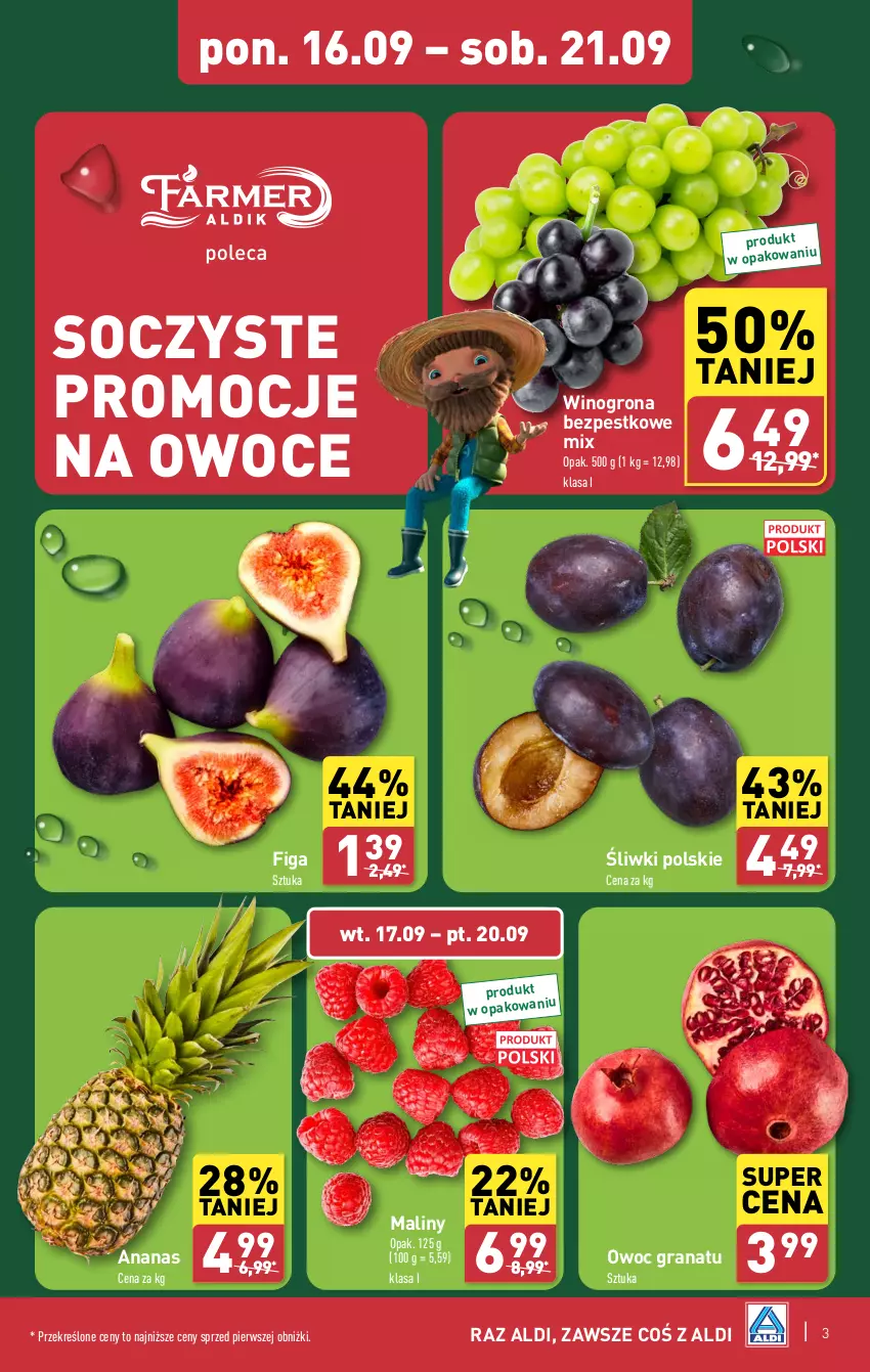 Gazetka promocyjna Aldi - Pełna oferta - ważna 16.09 do 21.09.2024 - strona 3 - produkty: Ananas, Gra, Granat, Maliny, Owoce, Wino, Winogrona, Winogrona bezpestkowe