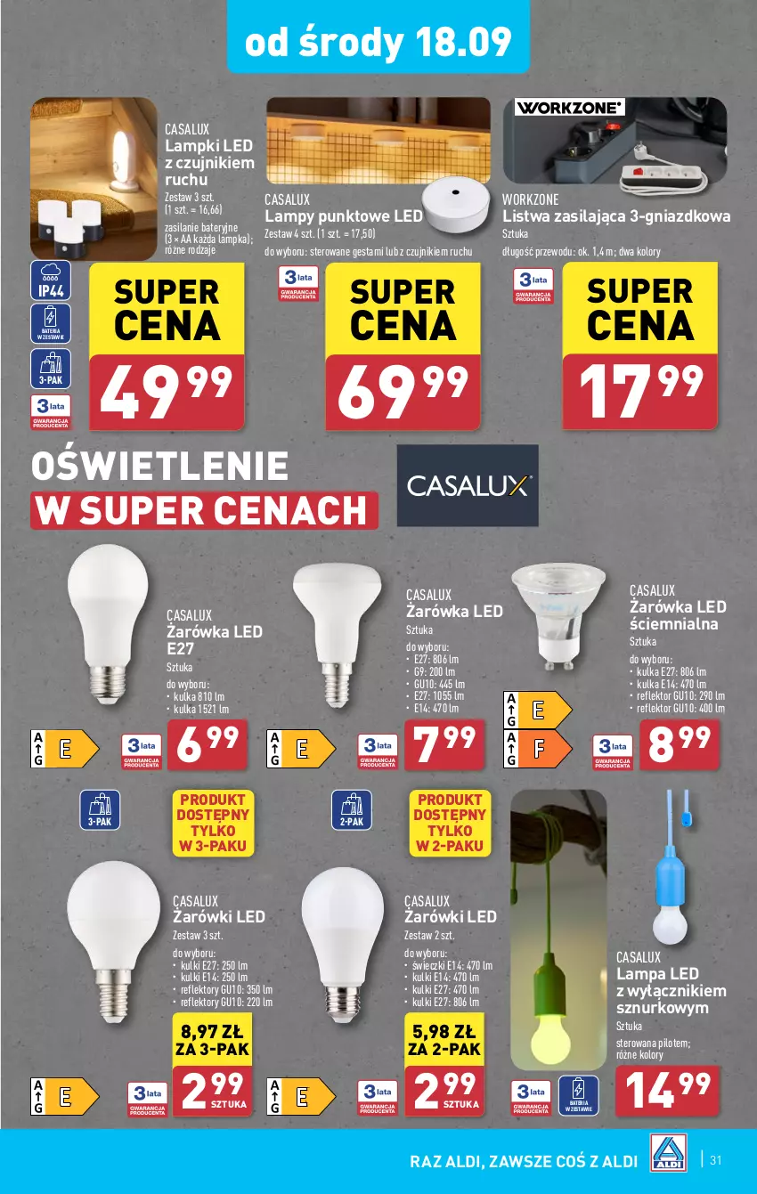 Gazetka promocyjna Aldi - Pełna oferta - ważna 16.09 do 21.09.2024 - strona 31 - produkty: Bateria, Lampa, Lampa LED, Listwa, Reflektor, Silan