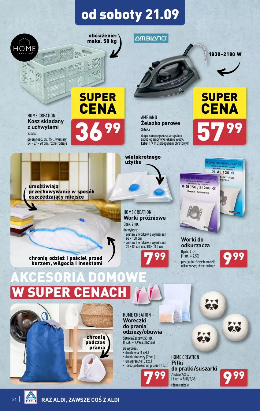 Gazetka promocyjna Aldi - Pełna oferta - ważna 16.09 do 21.09.2024 - strona 36 - produkty: Biustonosz, Kosz, LG, Odkurzacz, Pościel, Pralki, Suszarki, Top, Torba