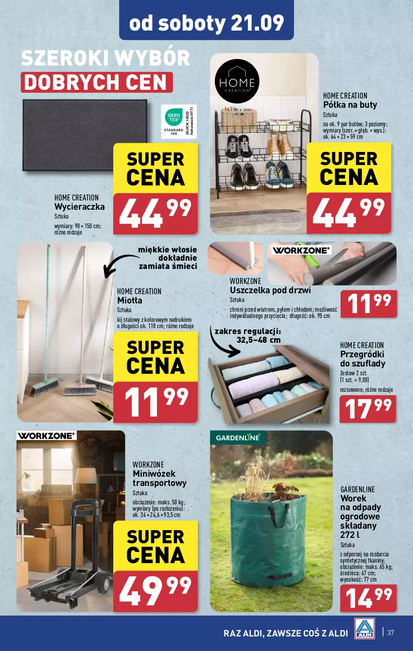 Gazetka promocyjna Aldi - Pełna oferta - ważna 16.09 do 21.09.2024 - strona 37 - produkty: Buty, Drzwi, Miotła, Półka, Por, Sok, Sport, Tran, Wózek, Wózek transportowy, Wycieraczka