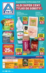 Gazetka promocyjna Aldi - Pełna oferta - Gazetka - ważna od 21.09 do 21.09.2024 - strona 1 - produkty: Piwa, Piwo, Kurczak, Sok, Por, Mus, Gra, Filet z piersi kurczaka, Kawa ziarnista, Jaja, Parówki, Parówki z szynki, Papryka, Mięsne specjały, Kawa, Ziemniaki, Szynka, Muszynianka, Obuwie, Woda mineralna, Woda