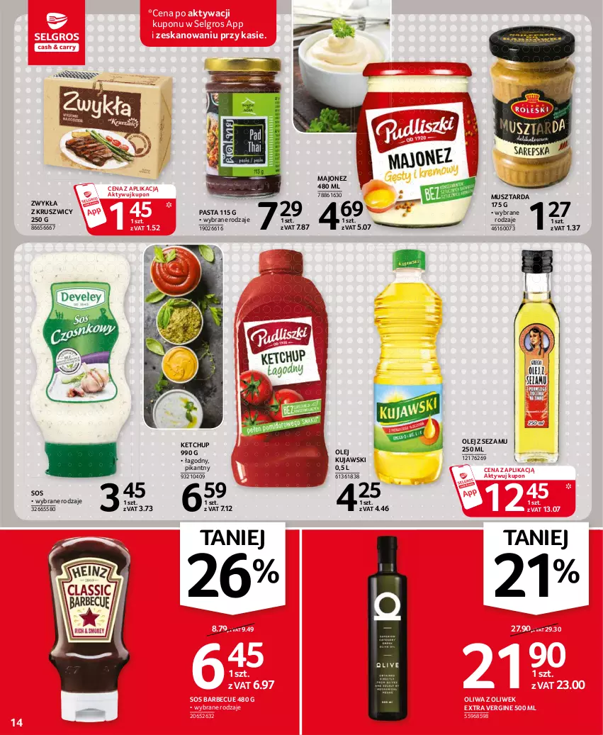 Gazetka promocyjna Selgros - Oferta spożywcza - ważna 22.07 do 04.08.2021 - strona 14 - produkty: Gin, Ketchup, Kujawski, LG, Majonez, Mus, Musztarda, Olej, Oliwa z oliwek, Sezam, Sos