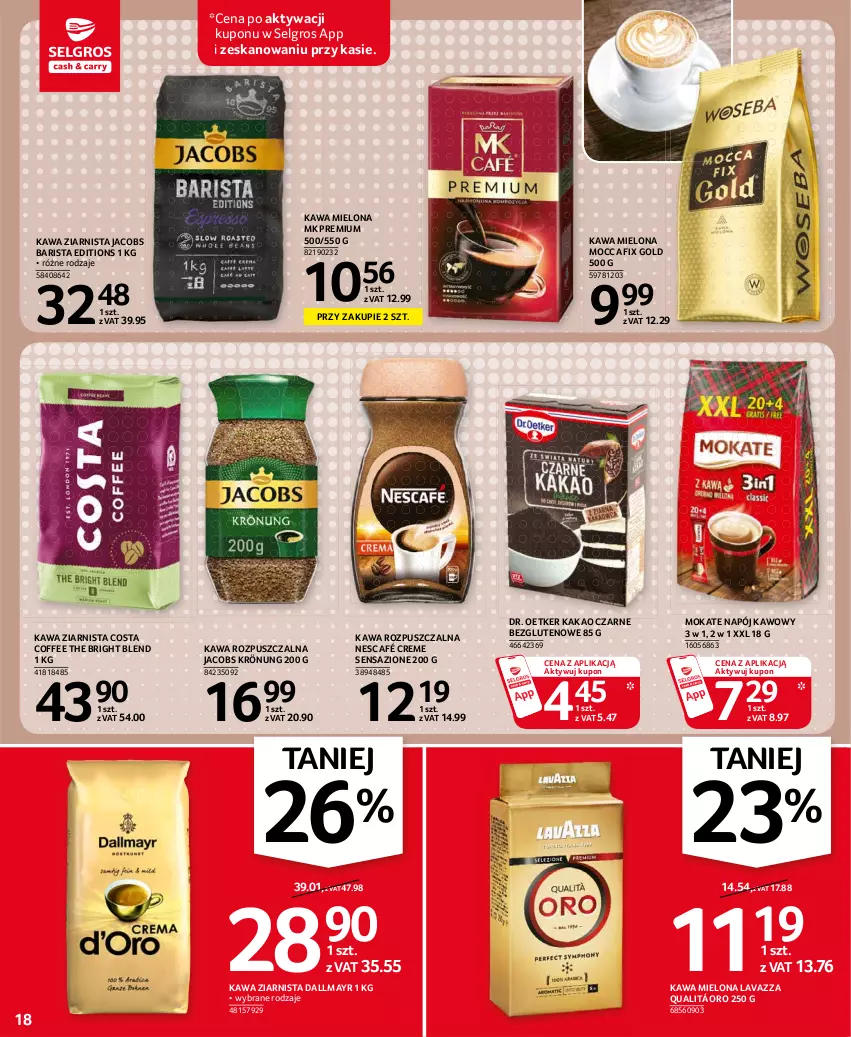 Gazetka promocyjna Selgros - Oferta spożywcza - ważna 22.07 do 04.08.2021 - strona 18 - produkty: Dallmayr, Dr. Oetker, Jacobs, Jacobs Krönung, Kakao, Kawa, Kawa mielona, Kawa rozpuszczalna, Kawa ziarnista, Lavazza, LG, Mocca Fix Gold, Napój, Nescafé