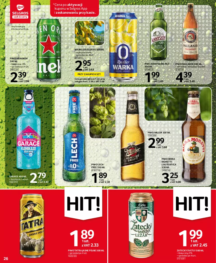 Gazetka promocyjna Selgros - Oferta spożywcza - ważna 22.07 do 04.08.2021 - strona 26 - produkty: Heineken, LG, Namysłów, Piwo, Radler, Tatra, Warka