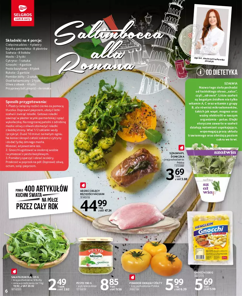 Gazetka promocyjna Selgros - Oferta spożywcza - ważna 22.07 do 04.08.2021 - strona 6 - produkty: Bazyl, Cytryny, Gnocchi, Lanki, Magnez, Masło, Ocet, Ocet balsamiczny, Olej, Oliwa z oliwek, Pesto, Pieprz, Pomidory, Por, Przyprawy, Rukola, Sałat, Sok, Sól, Sos, Szynka, Udziec cielęcy, Zdrowie