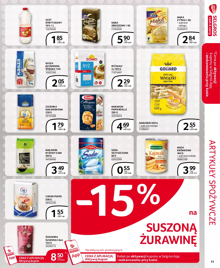 Gazetka promocyjna Selgros - Extra Oferta - ważna 01.02 do 28.02.2021 - strona 11 - produkty: Artykuły spożywcze, Cukier, Cukier puder, Dell, Kasza, Kasza jęczmienna, LG, Mąka, Makaron, Makaron ryżowy, Masa krówkowa, Ocet, Puder, Ryż, Ryż biały, Soda oczyszczona, Zacierka