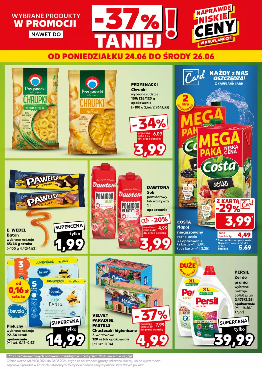 Gazetka promocyjna Kaufland - Kaufland - ważna 24.06 do 26.06.2024 - strona 5 - produkty: Baton, Chrupki, Chusteczki, Dawtona, E. Wedel, Persil, Pieluchy, Przysnacki, Sok, Velvet